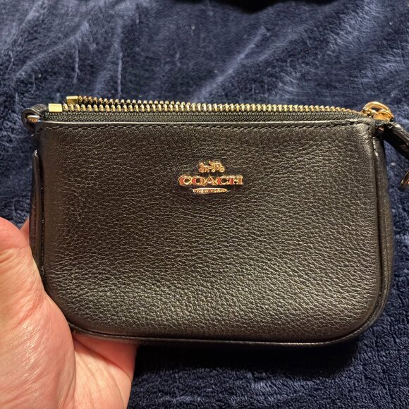 Coach mini pouch with 2 card slots inside. Black and gold accents. - Picture 1 of 7